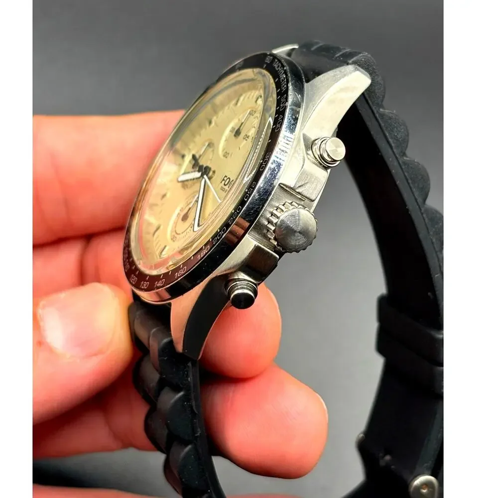 Fossil Sport 54 CH3023 Chronograph Beige Dial Black Strap 44mm Watch